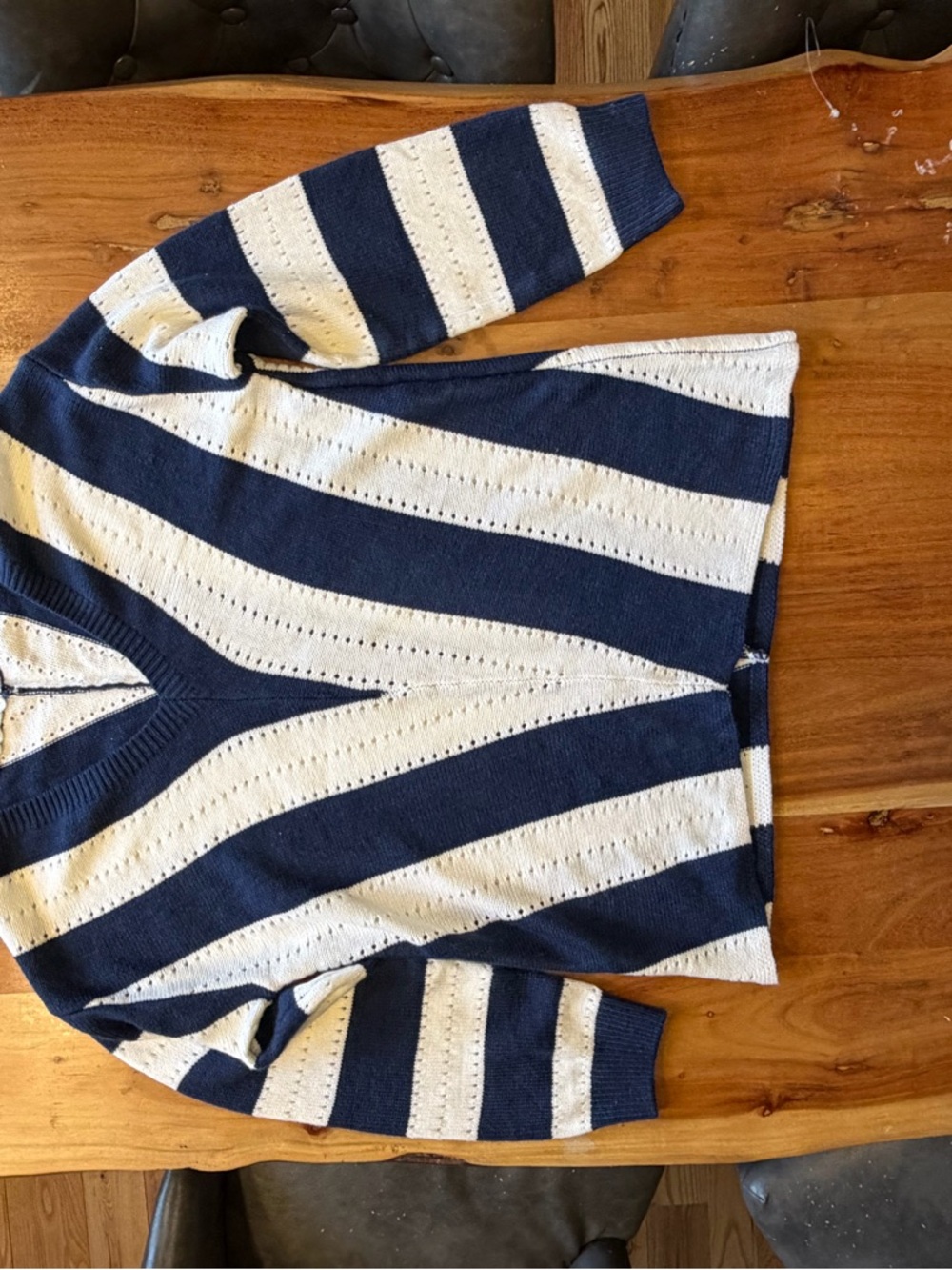 Coastal Preppy V-Neck Striped Sweater Blue/White Acrylic (VGUC) - Picture 6 of 12